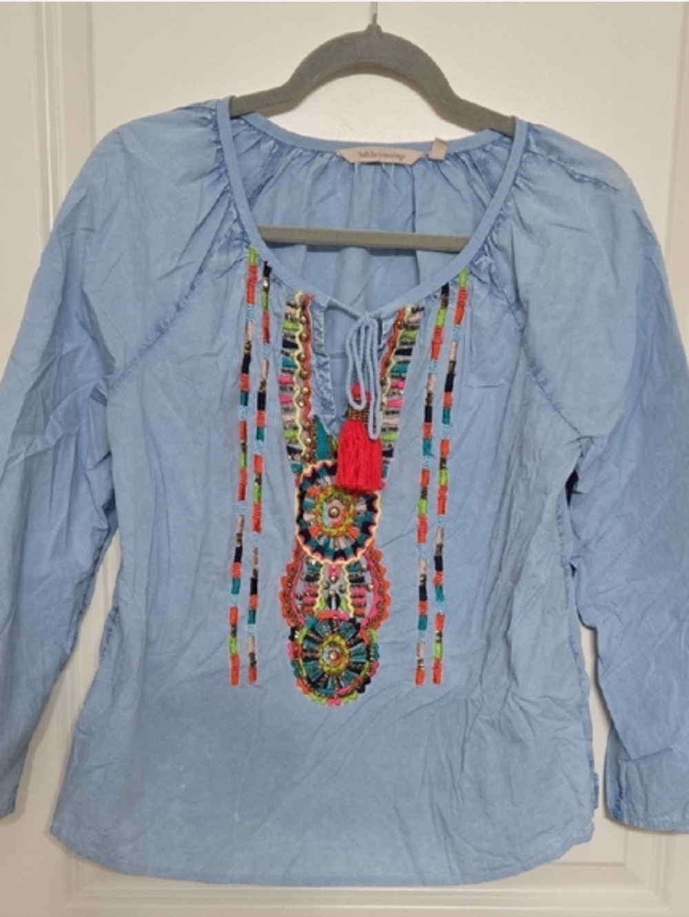 Soft Surroundings Light Blue Embroidered Top - Picture 5 of 6